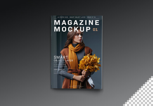 Magazine Cover Isolated on Clean Black Background Mockup