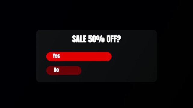 Animated UI sale popup overlay, interactive discount banner with 50 percent off offer, promo video animation for ecommerce