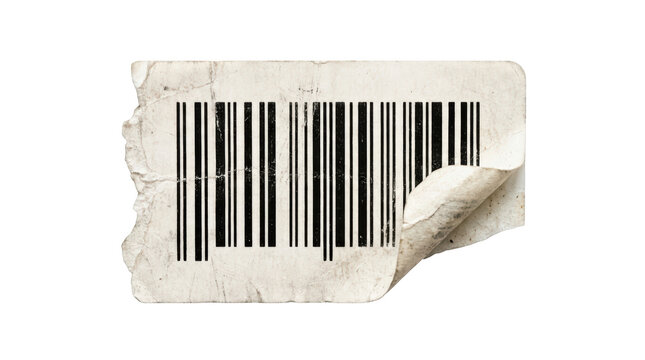 Old torn barcode sticker isolated on transparent background