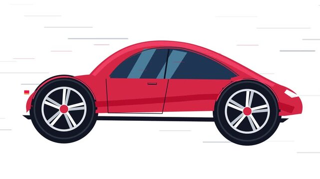 Red Futuristic Sport Car Driving Side View Flat Animation