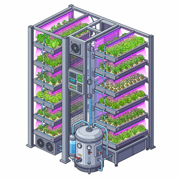 Vertical hydroponic indoor farming system with led grow lights