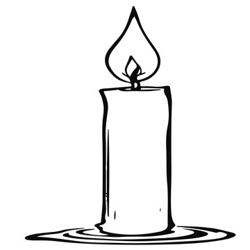 Simple black and white line drawing of a lit candle