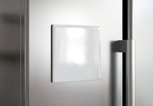 Blank white squared magnet on refrigerator door mockup. Generative ai