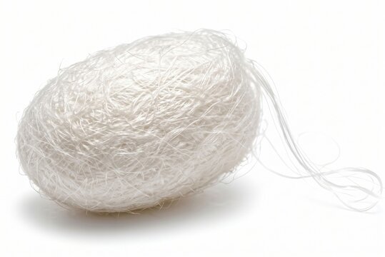 White silkworm cocoon isolated on a white background, raw natural silk fiber production