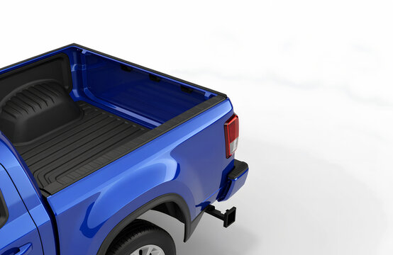 Pickup Truck Bed Close Up with Tailgate and Tow Hitch