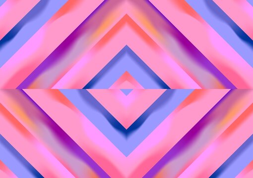 A symmetric abstract digital design featuring chevron and diamond patterns formed by vibrant gradient stripes in pink, purple, and blue, creating a dynamic, mirrored geometric effect.