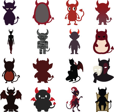 Impish Demon Silhouettes and Mischievous Devil Character Collection