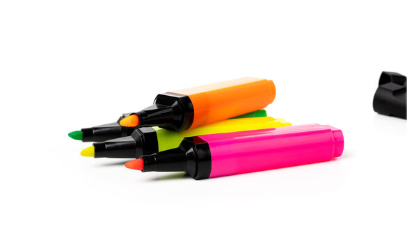 Highlight pen isolated, yellow office highlighter on white background
