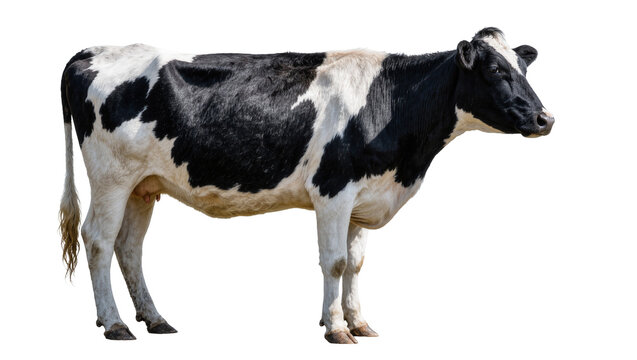 Black and white Holstein cow standing, isolated on transparent background