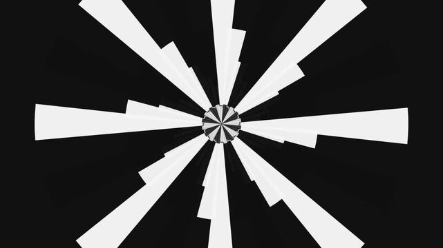 Abstract spinning monochrome radial rays pulsating in geometric tunnel motion graphic loop.