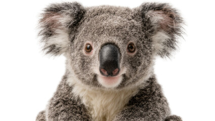 Fluffy grey koala bear with large black nose, isolated on transparent background © iPNGi