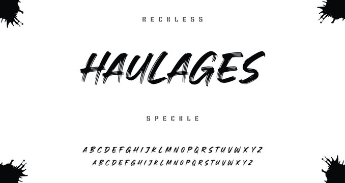 Brush font with rough texture and bold dry stroke style for sport movie poster branding logo.