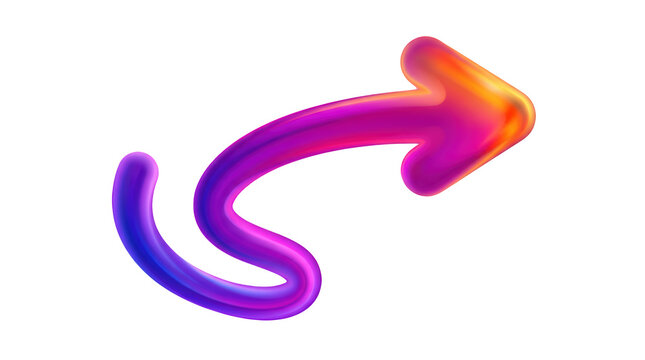 Colorful 3d curved arrow isolated on transparent background