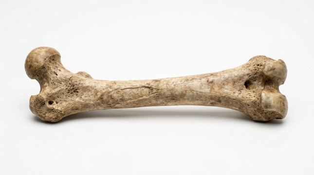 Ancient Animal Femur Bone on White Background Archaeological Discovery Paleontology Object