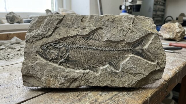 Ancient Fish Fossil Embedded in Rock Prehistoric Marine Life Imprint