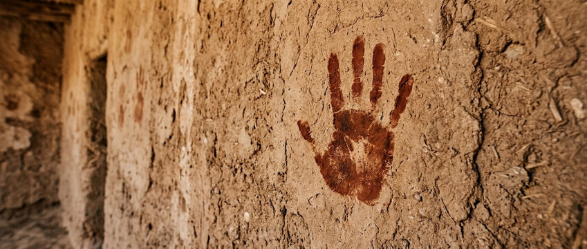 Ancient Handprint on Mud Brick Wall Prehistoric Art Primitive Dwelling
