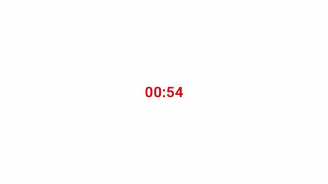 One Minute Countdown Timer Animation from 60 to 0 Seconds, Digital Time Counter,One Minute Countdown Timer from 60 to 0 Seconds, Digital Time Counter Isolated on Transparent Background.