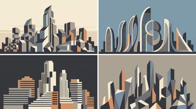 Modern city skyline vector illustration set