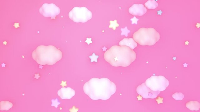 Pastel stars and clouds in the pink sky animation. (loop)
