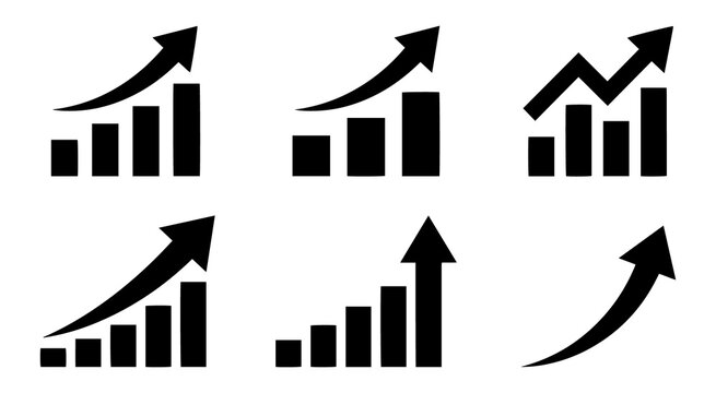 Growth bar chart arrow icon set vector illustration