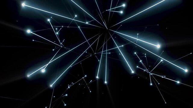 Shimmering blue lattice of light lines bursting from a core, quantum computing seamless vj loop for future tech visuals