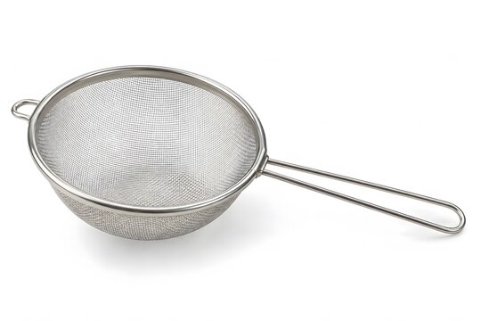 Fine mesh kitchen sieve isolated on white