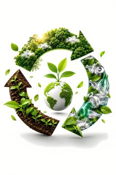 Sustainable Environment Concept with Green Earth, Forest, Recycling and Renewable Future
