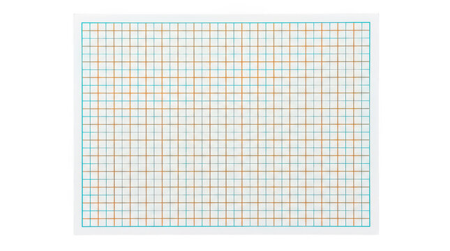 Grid paper sheet with blue and orange lines isolated on transparent background