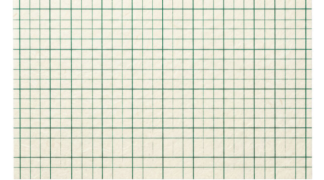 Green grid lines on textured offwhite paper background isolated on transparent background