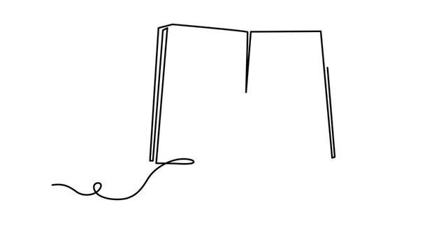 Human hand hand turns the pages open book one line art animation, continuous line drawing reading education library motion, knowledge learning literature education 4k self-drawing video