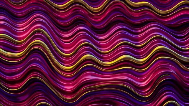 Flowing Liquid Waves Ripple Across Vibrant Abstract Background with Rich Magenta Purple and Gold Hues in Cinematic Motion