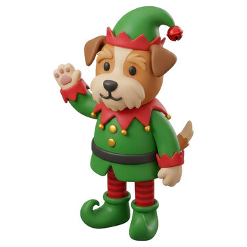 3d christmas dog wearing elf costume raises paw with festive holiday charm