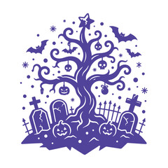 Fototapeta premium Spooky cute Halloween graveyard vector illustration