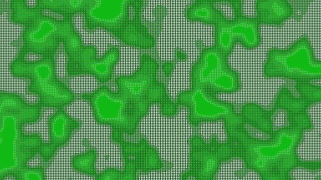 Green topographic halftone dot pattern loop background, abstract liquid camouflage motion