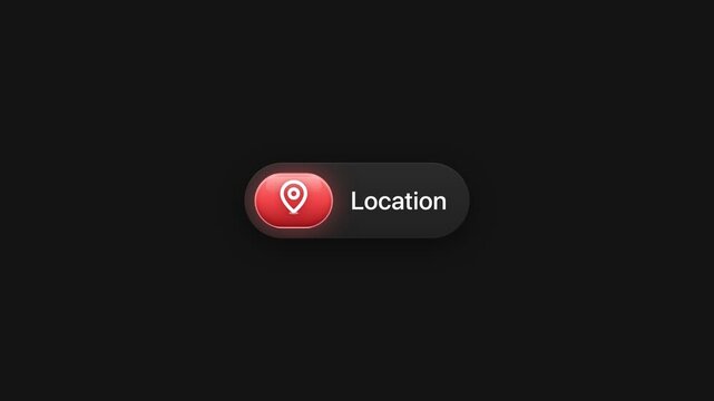Animated location button with glowing red map pin icon UI motion graphic on black background