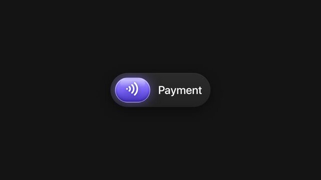 Animated payment button with glowing purple contactless icon user interface motion graphic