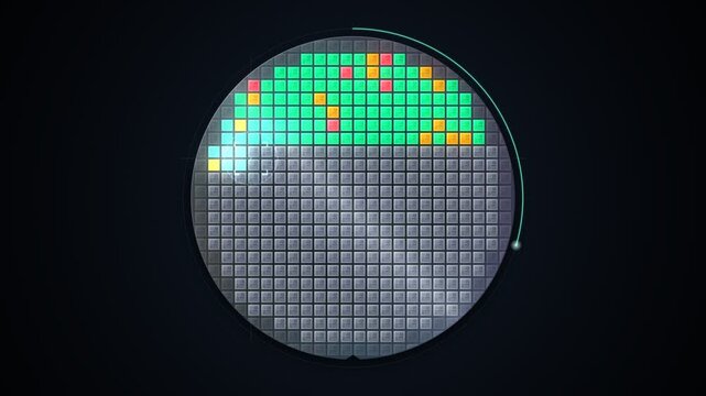 Silicon Wafer Test Probing Builds Chip Yield Map Animation