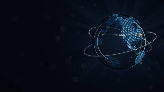 Glass Globe Dot Map Earth With Glowing Flight Arcs Seamless Loop
