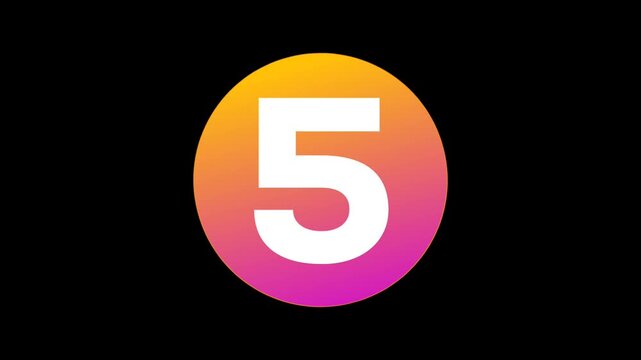 Number 5 five animation in colorful circle ball on black background motion graphics for video element