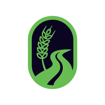 Wheat stalk and winding path logo
