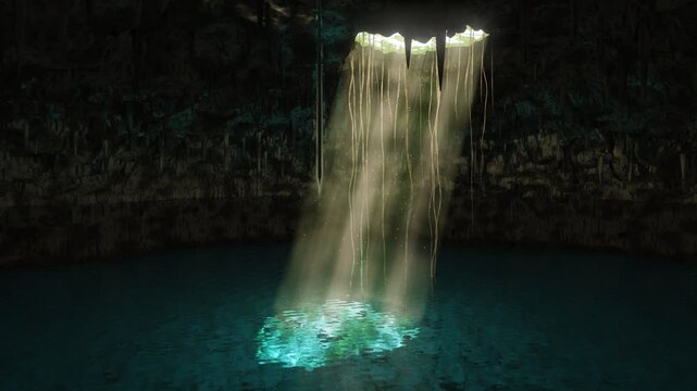 Cenote Sunbeam Over Turquoise Cave Pool Seamless Loop