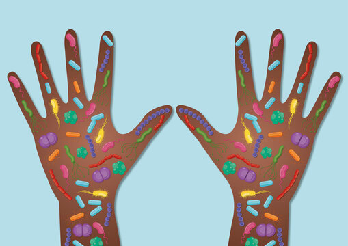 Hand bacteria, conceptual illustration