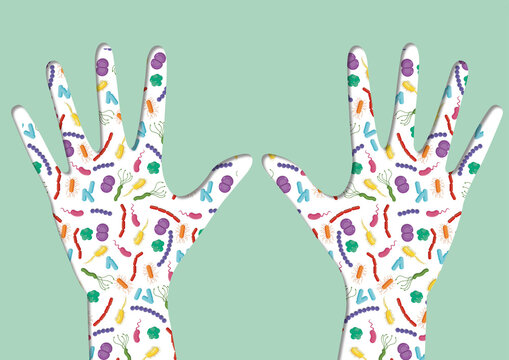 Hand bacteria, conceptual illustration