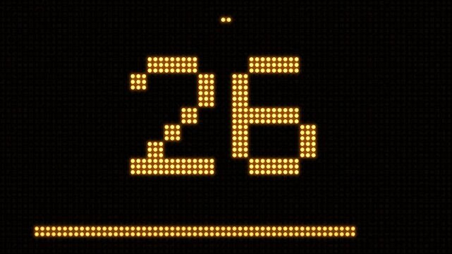 Amber LED dot matrix countdown timer from 30 seconds to zero with a shrinking bar on a black display panel