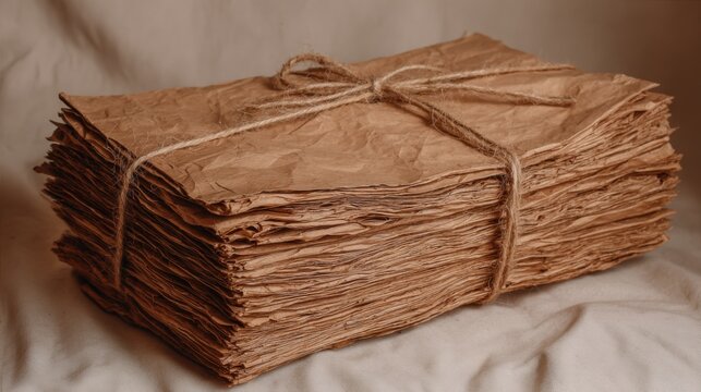 Stack of Recycled Kraft Paper Tied With Natural Twine