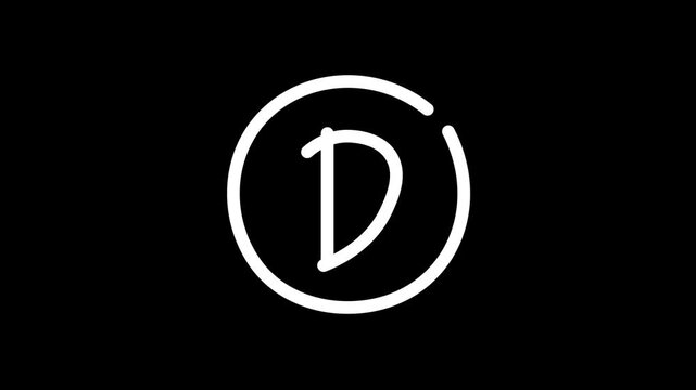 Animation of letter 'D' inside a circle, chalk style handwriting, score value 'D' on dark background, 4K video.
