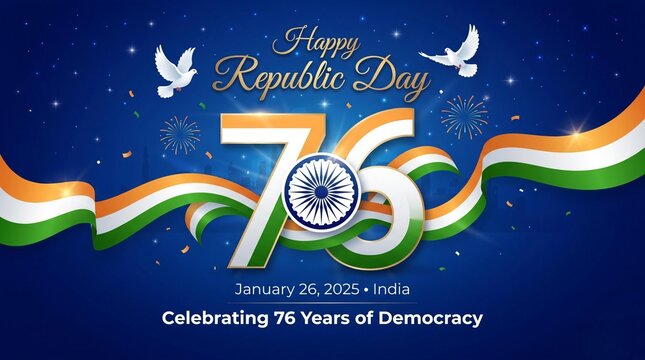 India Republic Day 2025 landscape banner celebrating 76 years of democracy