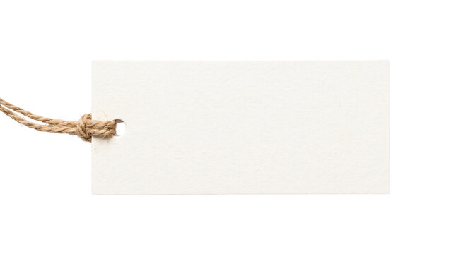 Blank White Paper Price Tag Mockup with Twine String for Retail Sale, Isolated Element Cutout