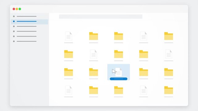Modern computer interface software application displaying organized digital folders and document icons for efficient data management and file storage
