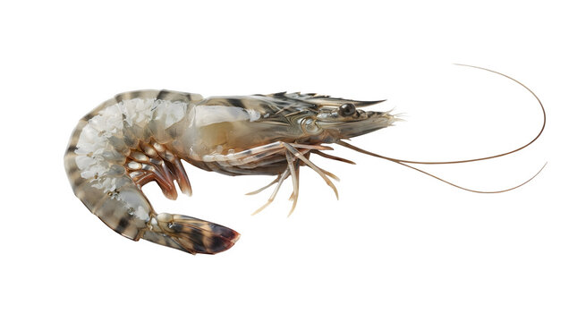 Fresh isolated shrimp with transparent background for food photography.